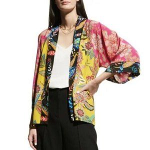 Johnny Was Silk Colorful Floral Martina Easy Kimono Jacket M